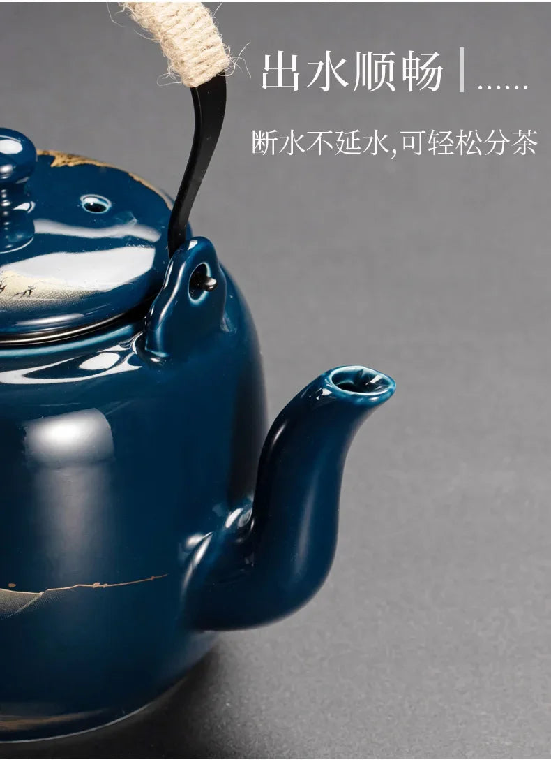 Black glaze large-capacity tea set, simple ceramic beam pot, teacup whole tea pot set  tea set  tea pot and cup set