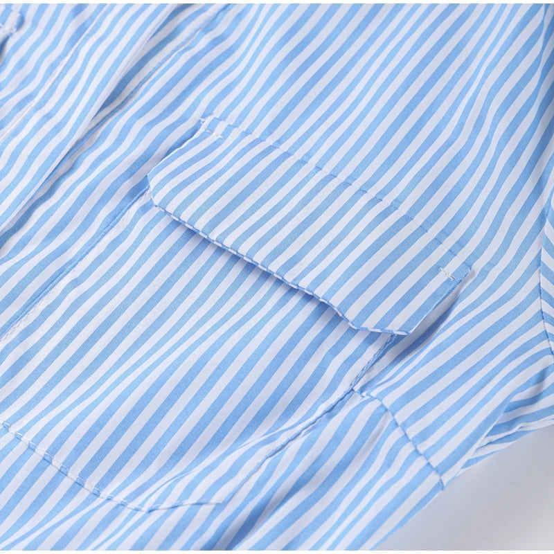 Casual Striped Women Summer Dress Lapel Single Breast Half Sleeve Slim Waist Long Dresses 2025 Autumn Lady Fashion Vacation Robe