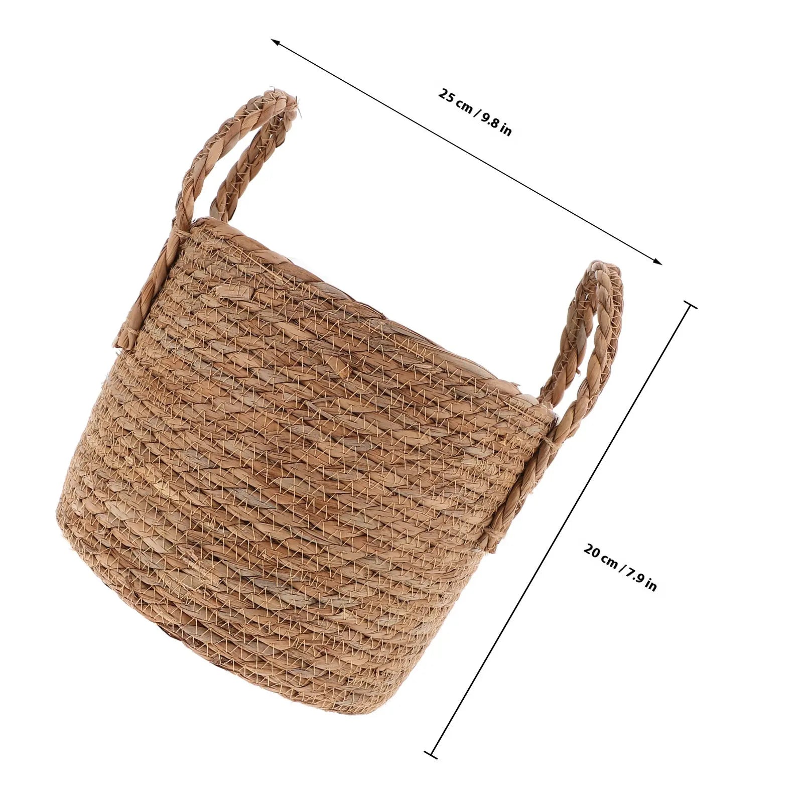 1Pcs Braided Seagrass Flowerpot 25Cm Vintage Style Planter with Plastic Liner Ideal for Artificial Plants and Desktop Storage