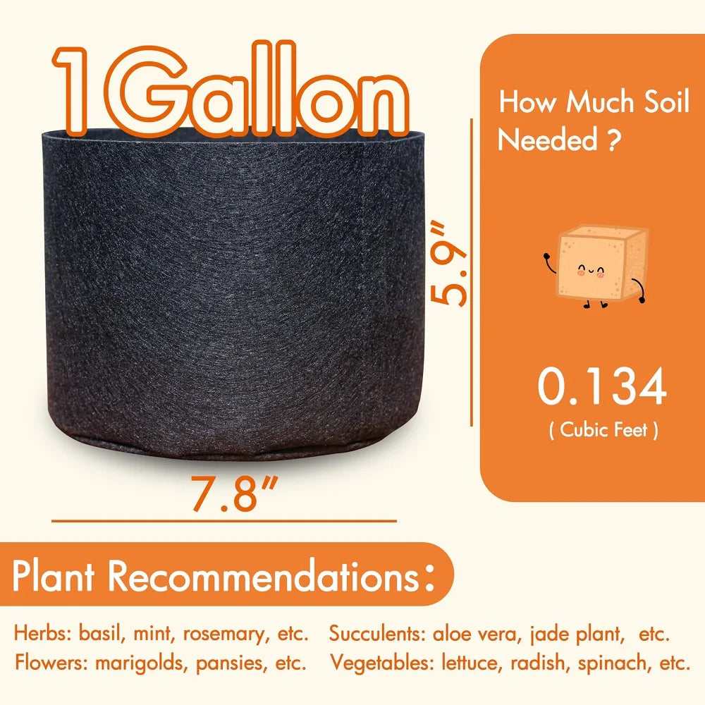 10PCS Fabric Pots Garden Grow Bags 1-2Gallon Round Planting Container Fabric Planter Pot For Plants Nursery Pot