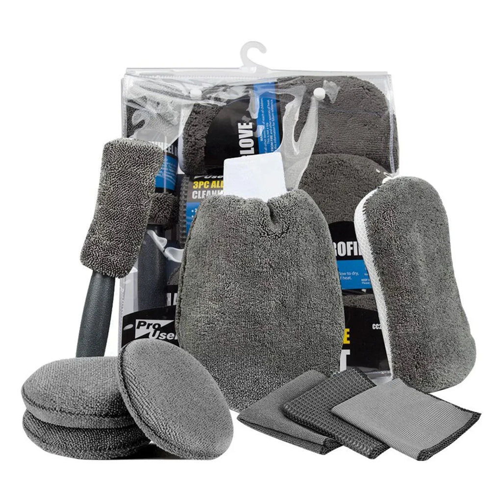 9pcs Car Wash Cleaning Kits Microfiber Towels Blush Sponge Wash Glove Polish Care Applicator Pads Auto Detailing Washing Tools