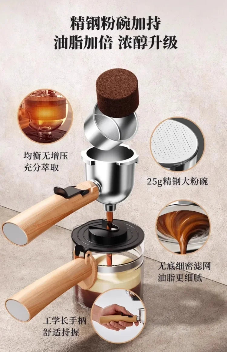 220V Bear Coffee Maker Small Home Espresso Semi Automatic Office All in One American Hand Grind Brew Machine CQ