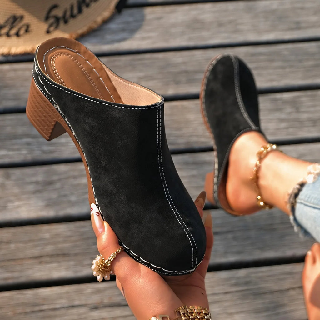 Cushioned Women Sandals Stylish Women's Chunky Heel Mules with Flower Pattern Hollow Upper for Summer Street Parties Fall Events