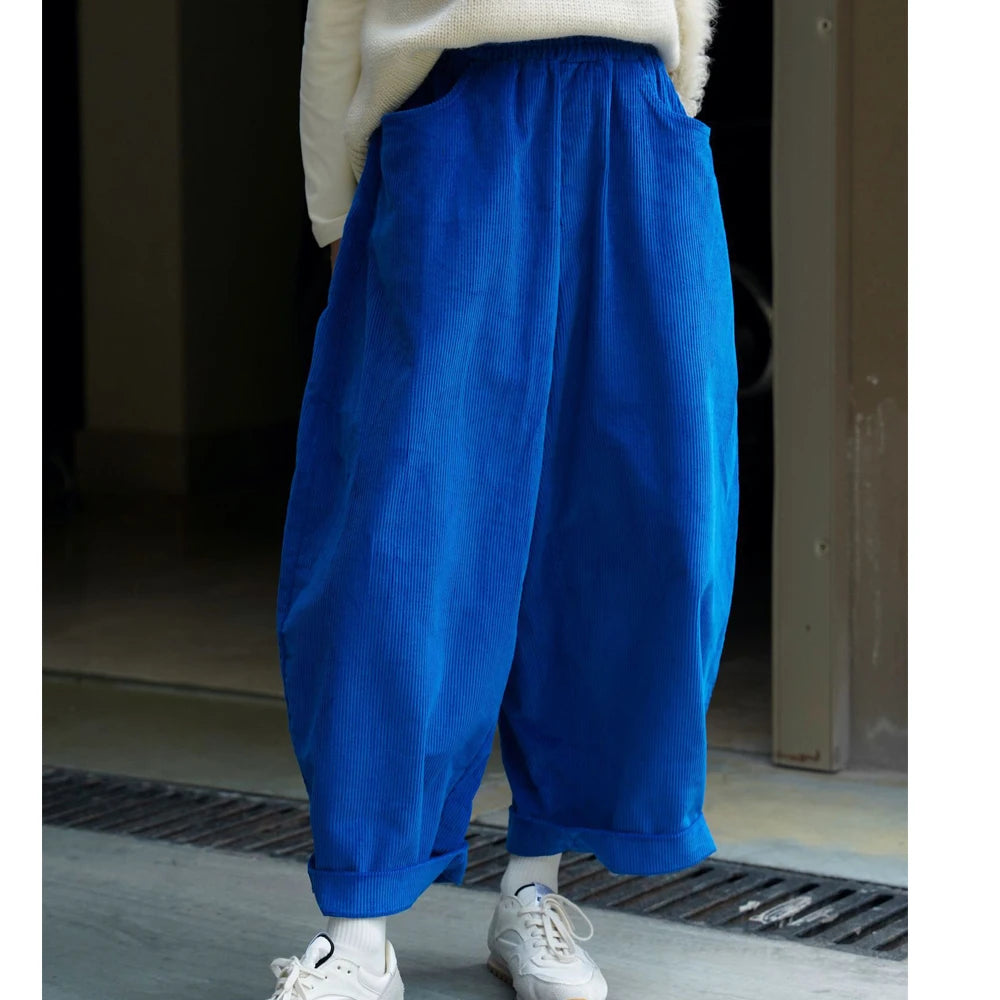 2025 Women Spring Fashion Big Wide Leg Pants Stretch High Waist Corduroy Pants Fashion Clothes 100% Cotton Pants Female Trousers