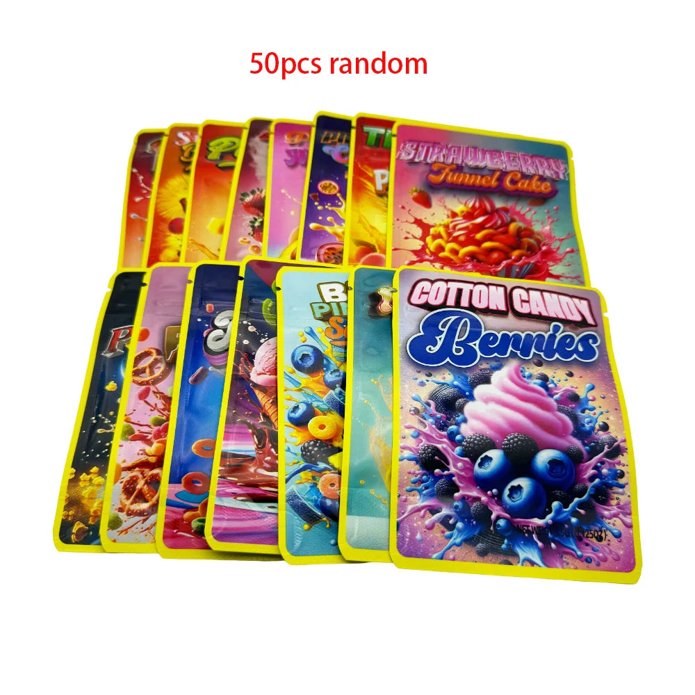 50Pcs Empty Paper Box With Mylar Bag 3.5Gram Packaging Boxes Resealable Zipper Lock Pouch Strawberry Watermelon Plastic Case