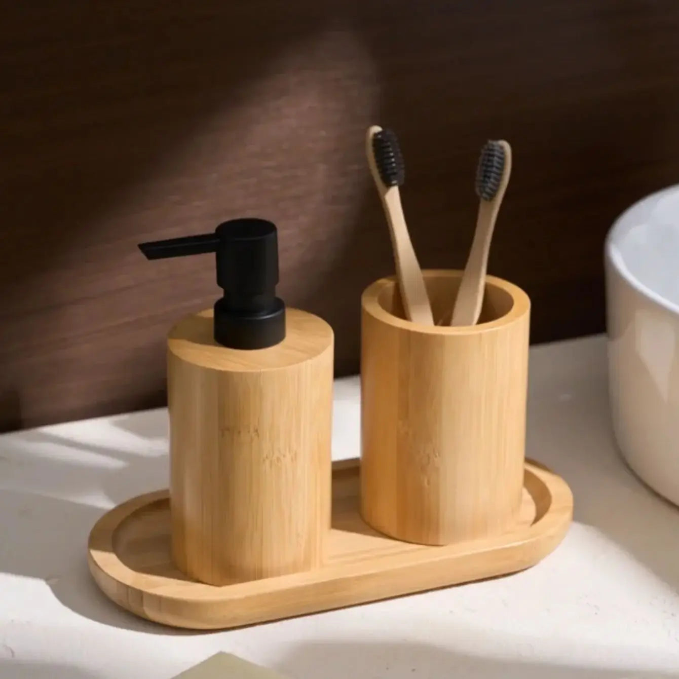 15oz bamboo Soap and Lotion Dispenser Bottle Bathroom Accessories Set, bamboo Soap Dispenser Bottle Refillable Liquid Pump Bottl