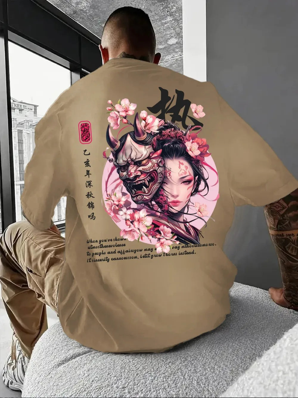 American men's summer ghost mask dancer letter print comfortable and breathable round neck T-shirt outdoor street top