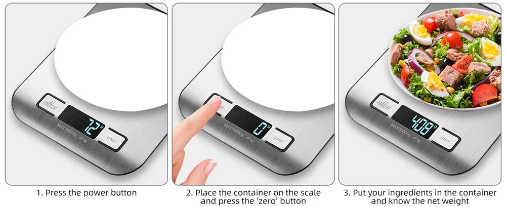 Digital Kitchen Scale LED Display 10kg/1g Stainless Steel Panel Electronic Scales Home Jewelry Food Snacks Weighing Baking Tools