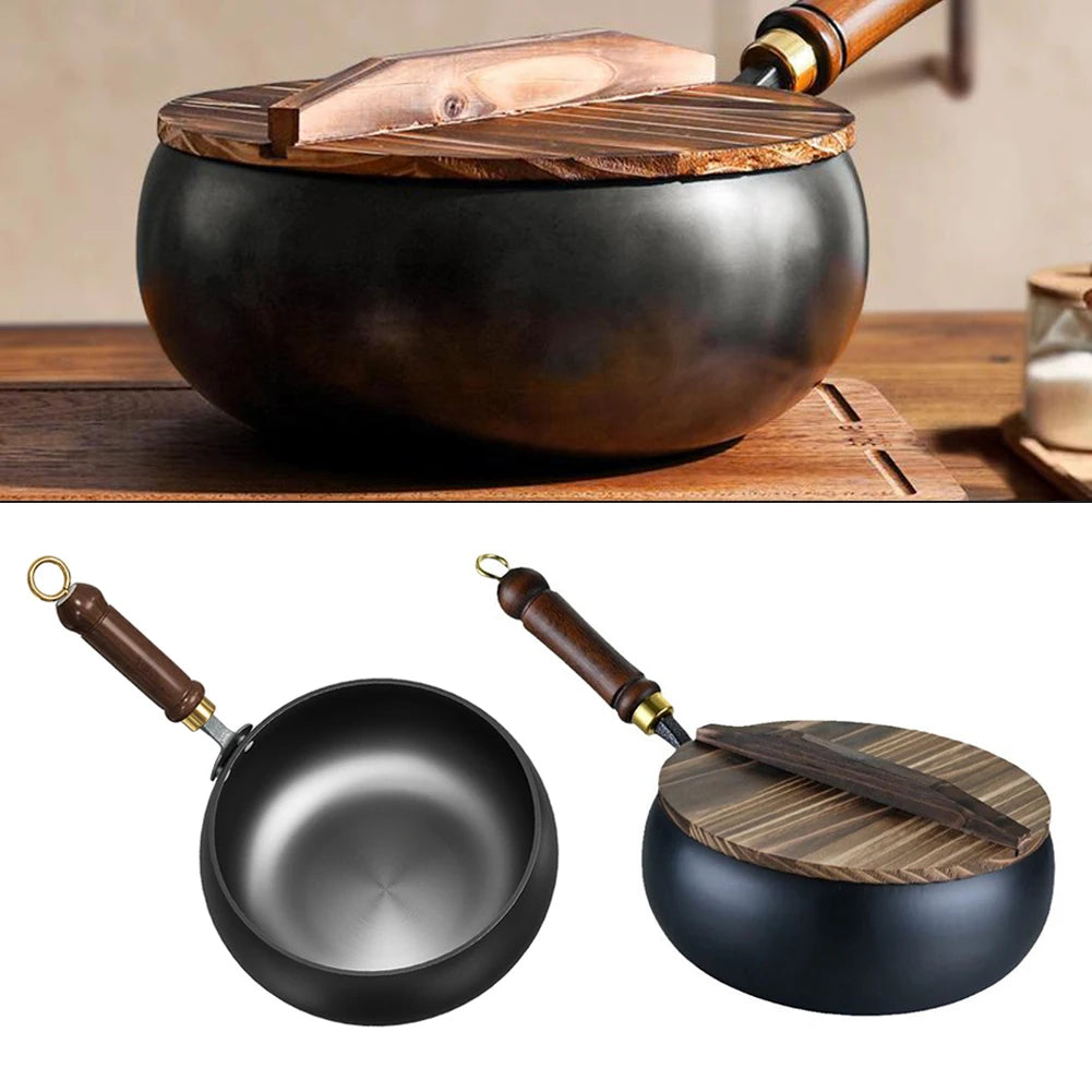1pcs Iron Pot Big Belly Pot Pure Hand Forged Small Frying Pan Uncoated Iron Pot Non-stick Household Wok ﻿