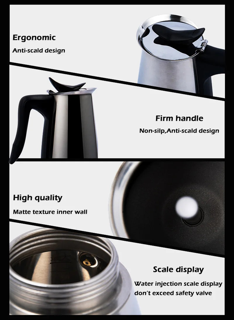 110V/220V Electric Coffee Maker 300ml 304 Stainless Steel Mocha Pot Electric Italian Coffee Maker Percolator for Home