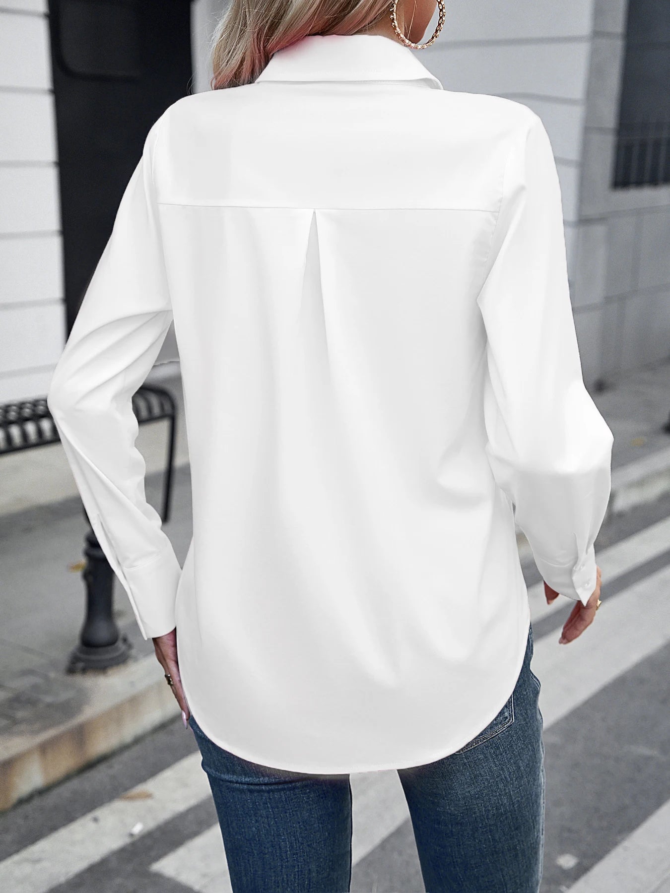 2025 European and American women's autumn clothing new item solid color casual temperament long Sleeve shirt for women
