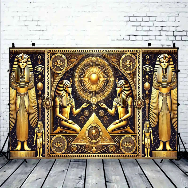1 ancient Egyptian art party banner with pictographic symbols, designed in gold and black