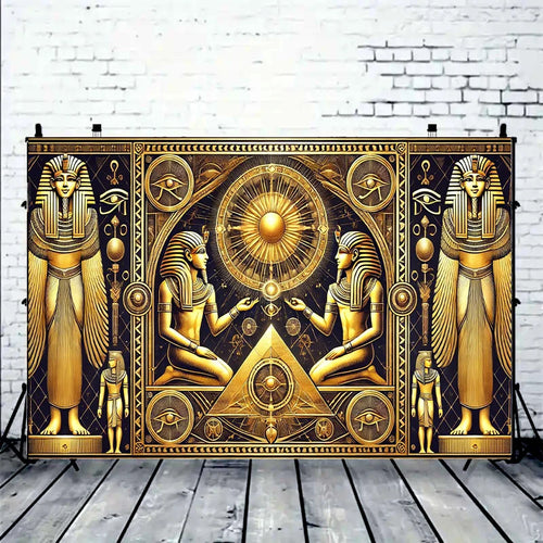 1 ancient Egyptian art party banner with pictographic symbols, designed in gold and black