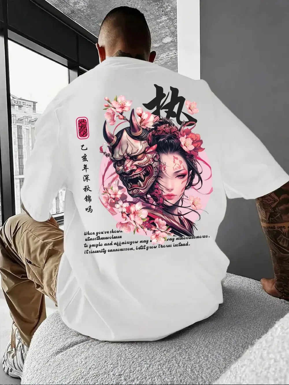 American men's summer ghost mask dancer letter print comfortable and breathable round neck T-shirt outdoor street top