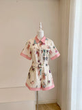 Early Spring 2026 Women Flower Printed Short Sleeve Turn-down Collar High Waist Single Breasted Fashion Jumpsuit