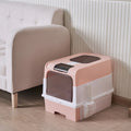 Cat Litter Box with Scoop, Large Foldable Litter Box with Lid, Front Entry Top Exit Kitty Box, Odor Control, Easy To Clean