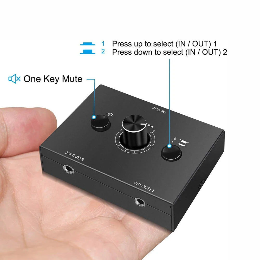 4 Way/2 Way 3.5mm Stereo Audio Switcher Bi-Directional Audio Switch Splitter Box 2 In 1 Out 4 In 1 Out with Mute Button
