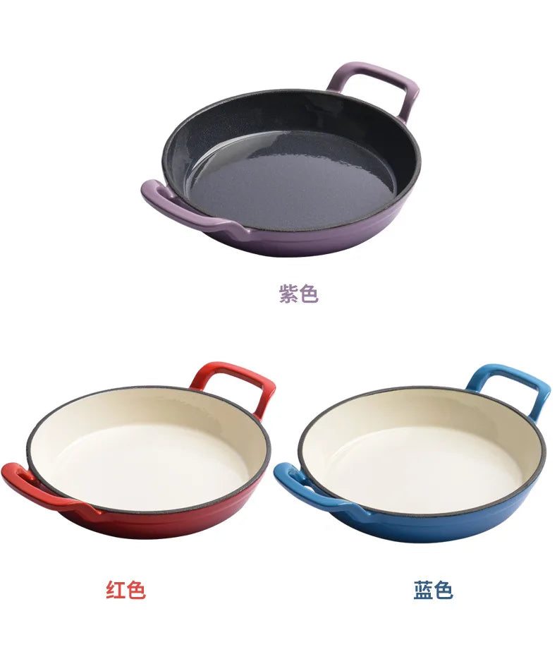 Enameled Cast Iron Frying Pan 20cm Dual Loop Handle Skillet Non Stick Grill Pan For Fried Steak For Oven Stovetop Induction