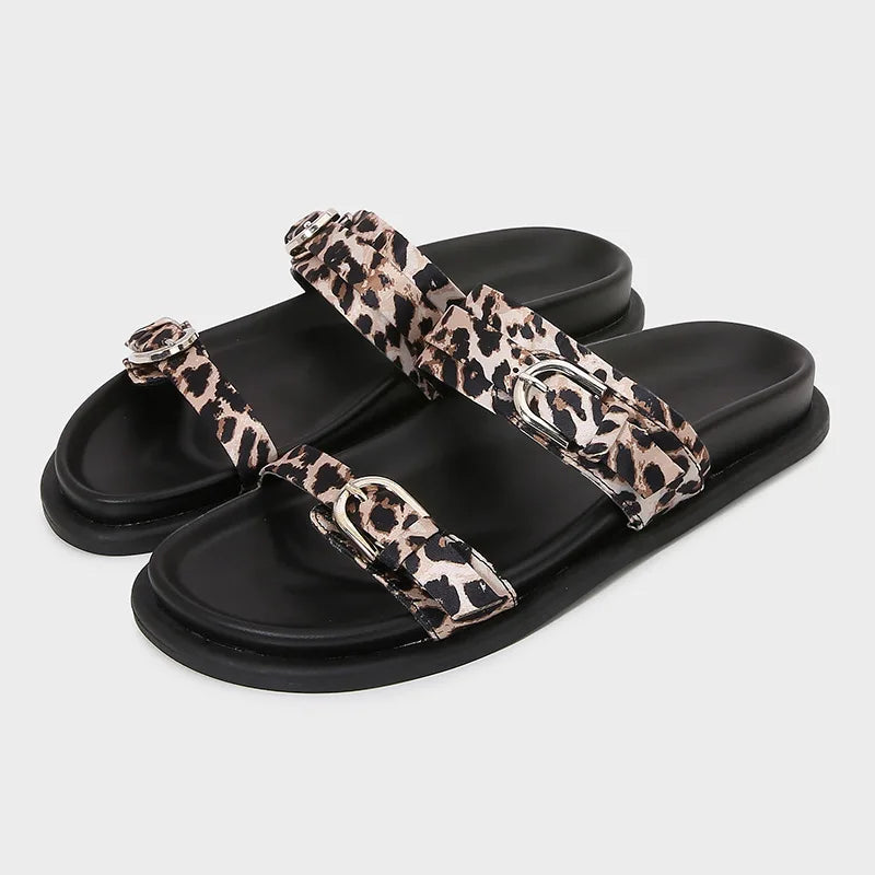 2025 Women's Summer Shoes Casual Platform Leopard Print Outside Beach Shoes for Ladies Open Toe Plus Size Fashion Footwear