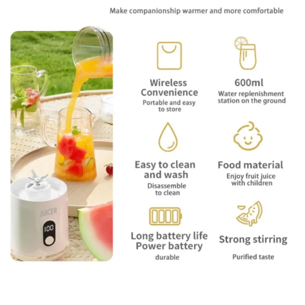 600ML Capacity Portable Blender USB Rechargeable Fresh Fruit Blender Fruit Mixers Household Fruit Cup Smoothie Blender