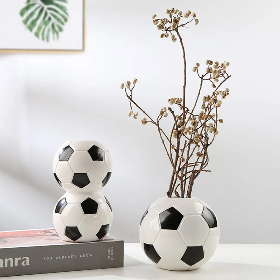 Ceramic Football Vase Hydroponic Flower Holder Pen Stand Creative Living Room Decor World Cup Fan Ornament