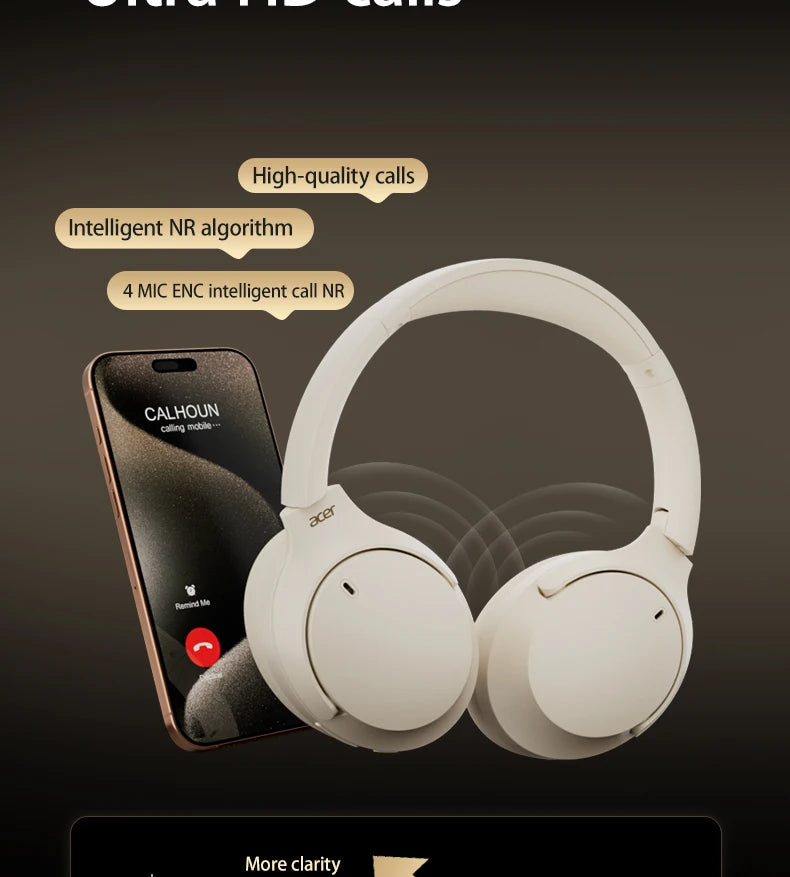 Acer OHR305 ANC Wireless Headphones Head Tracking 3D Spatial Audio -42dB ANC Bluetooth 5.4 HIFI Headset ENC HD Mic Low-Latency
