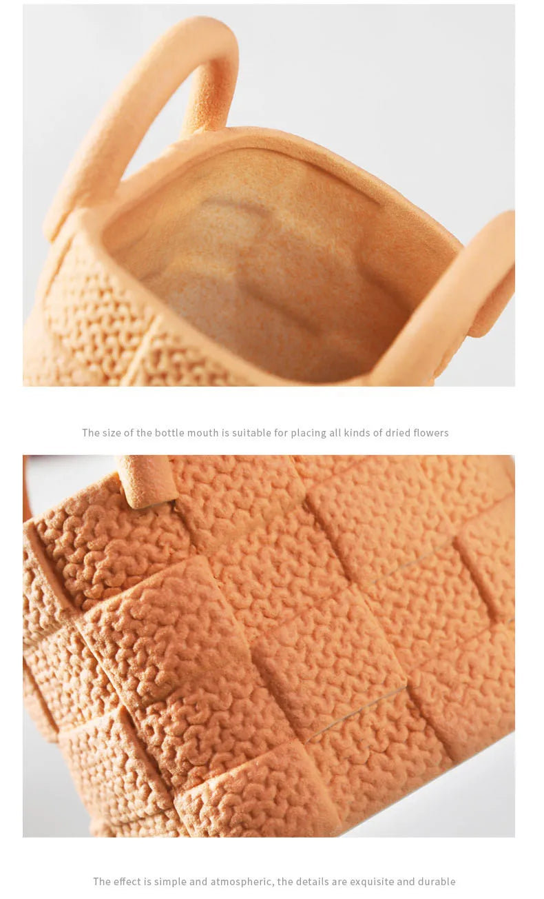 Creative Woven Handbag Vase Ceramic Flower Pots Decorative Flower Arrangement Desk Decoration Ornaments Crafts Floral Vases