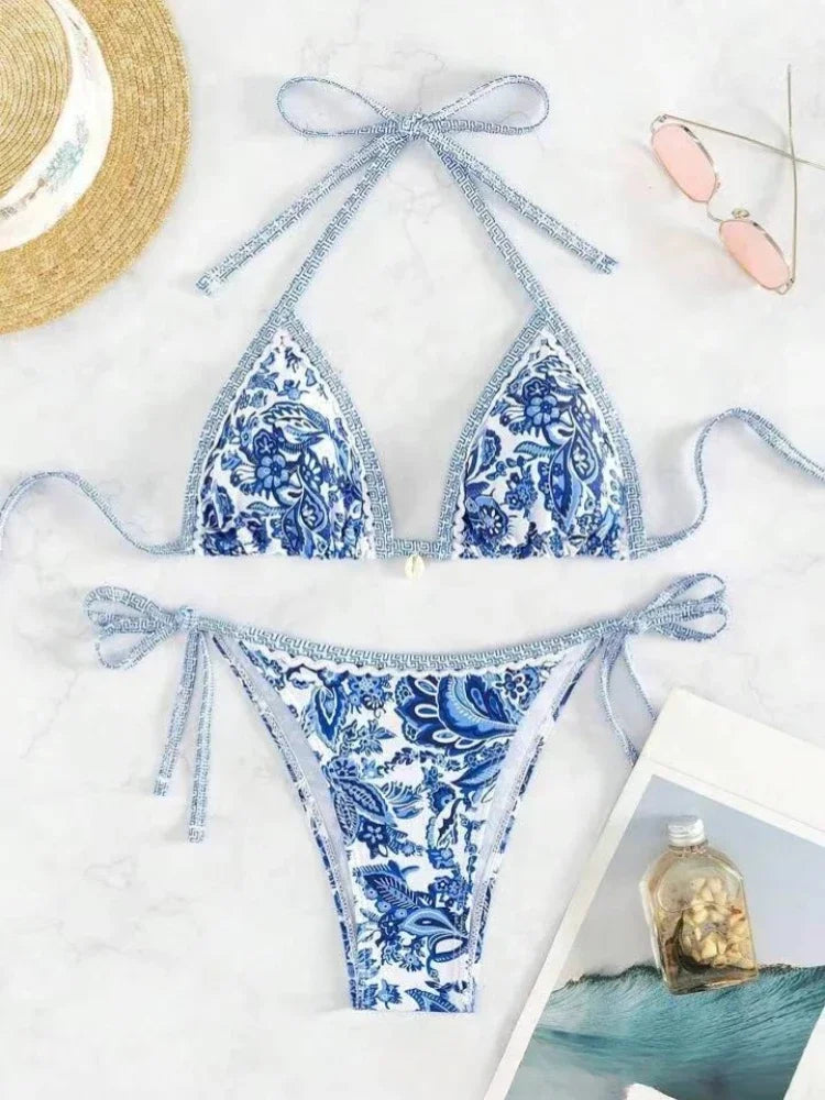 Bikini Split Swimsuit European and American Printed Sexy Strap Swimsuit Ladies' Swimming Clothing and Supplies