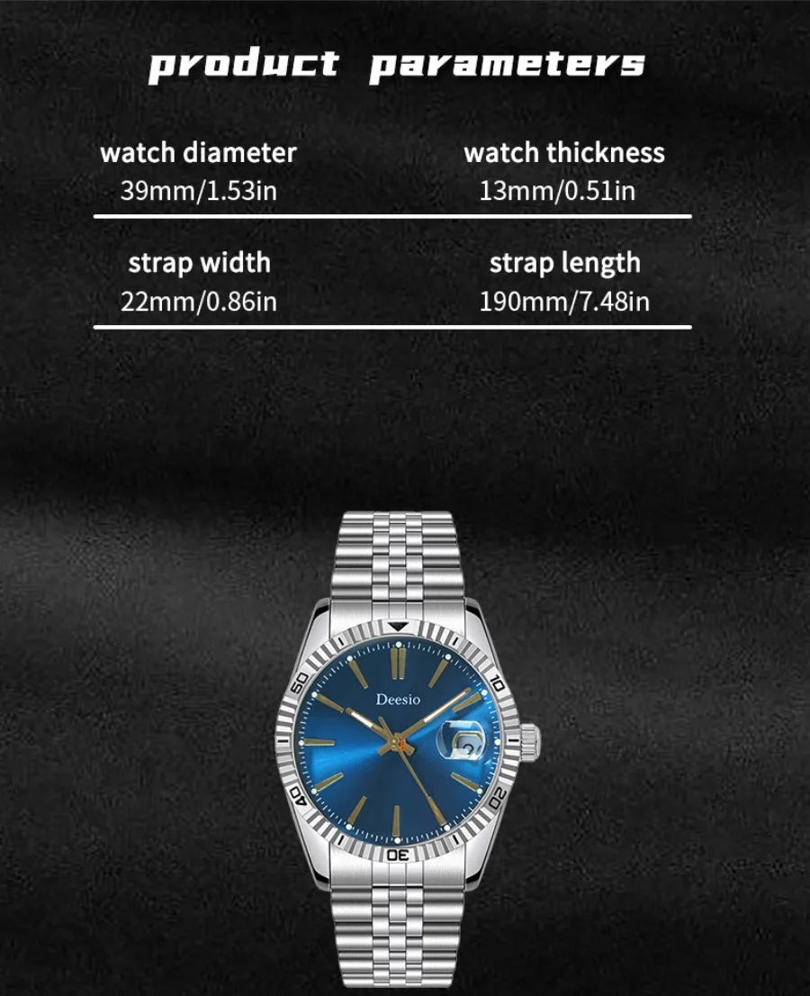 Deesio Automatic Mechanical Watch for Men Luxury Stainless Steel Waterproof Luminous Business Dress Wristwatch Sapphire Glass