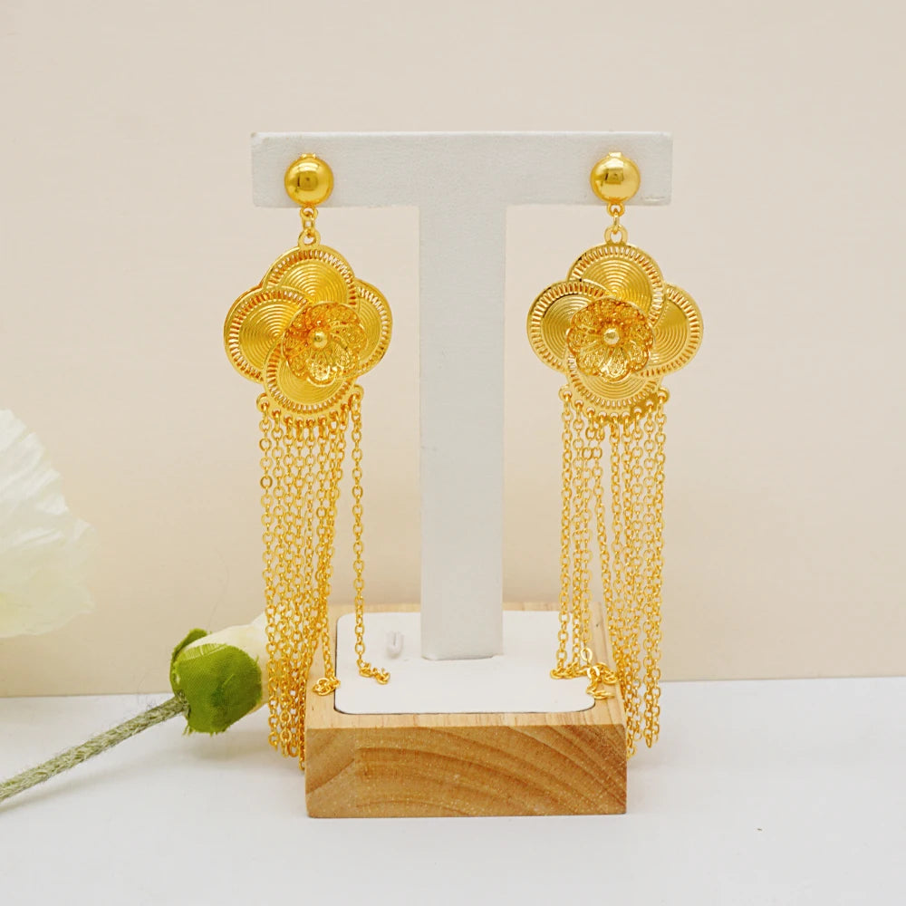 Ethiopia Africa Luxury Gold Color Jewelry Set Wedding Party Exquisite Women Wearing Earrings and Pendant Set