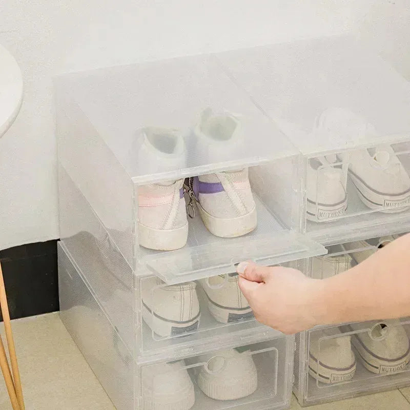 6pcs/set Thickened Drawer Case Plastic Shoe Boxes Transparent Plastic Shoes Case Stackable Box Shoe Organizer Shoe box