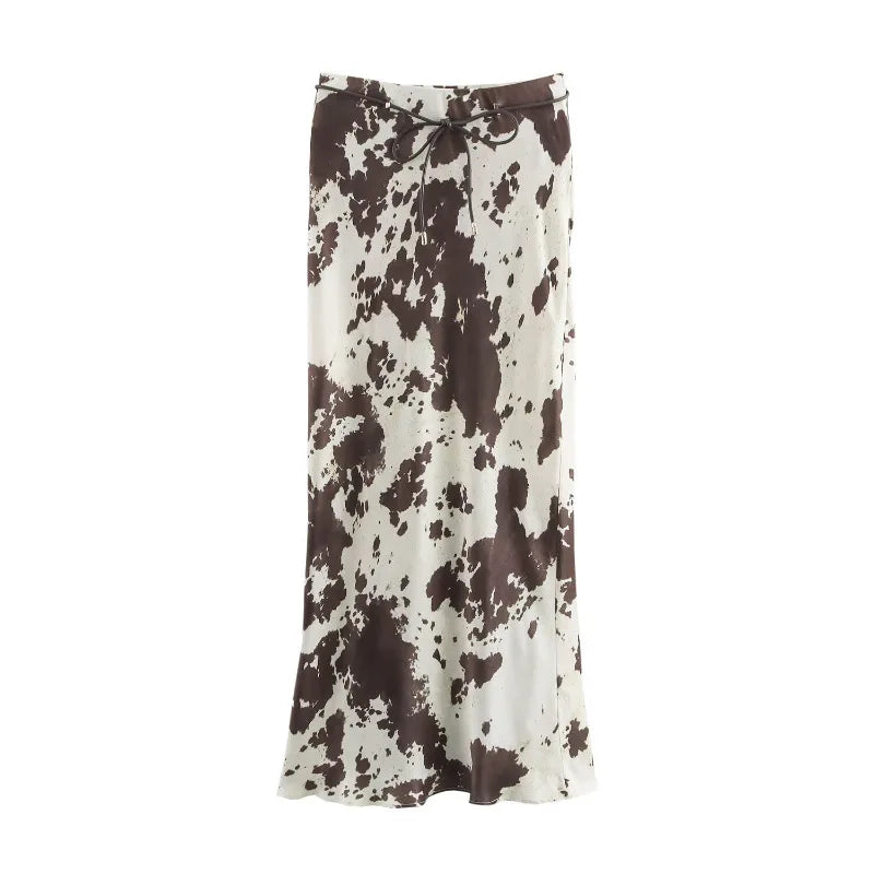 2025 Spring New Women's Fashion Middle Dress Animal Print Silk Satin Texture Midi Skirt Spring And Fall New Women's Clothing