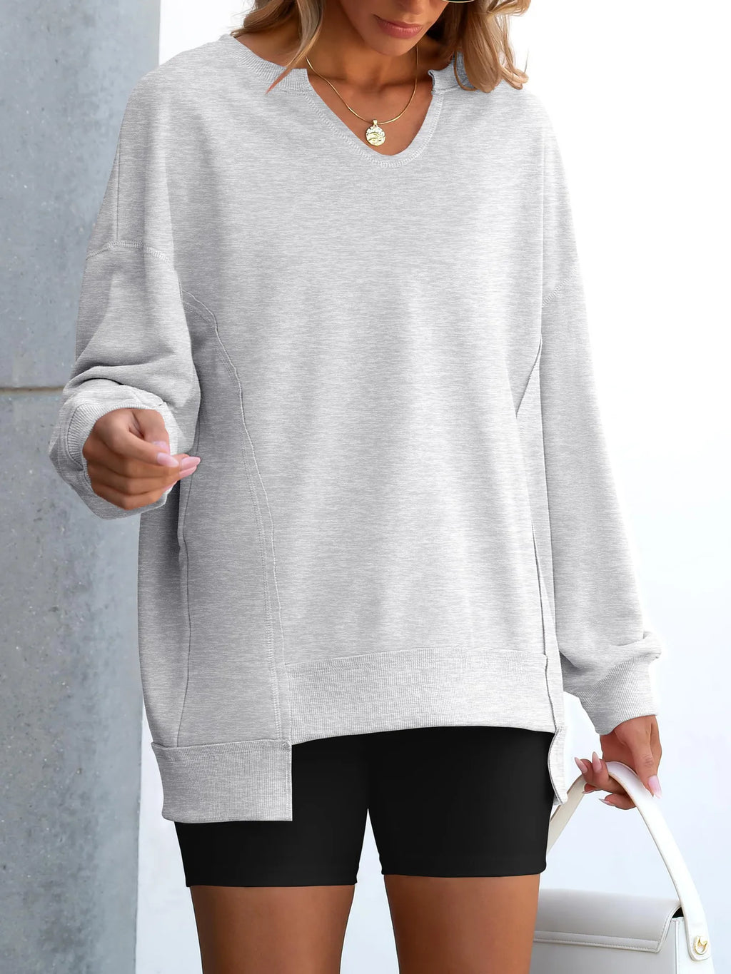 2026 Spring Sweatshirts Women Sweatshirt Tops V Neck Full Sleeve Y2k Streetwear Work Casual Loose Elegant Striped Top Autumn