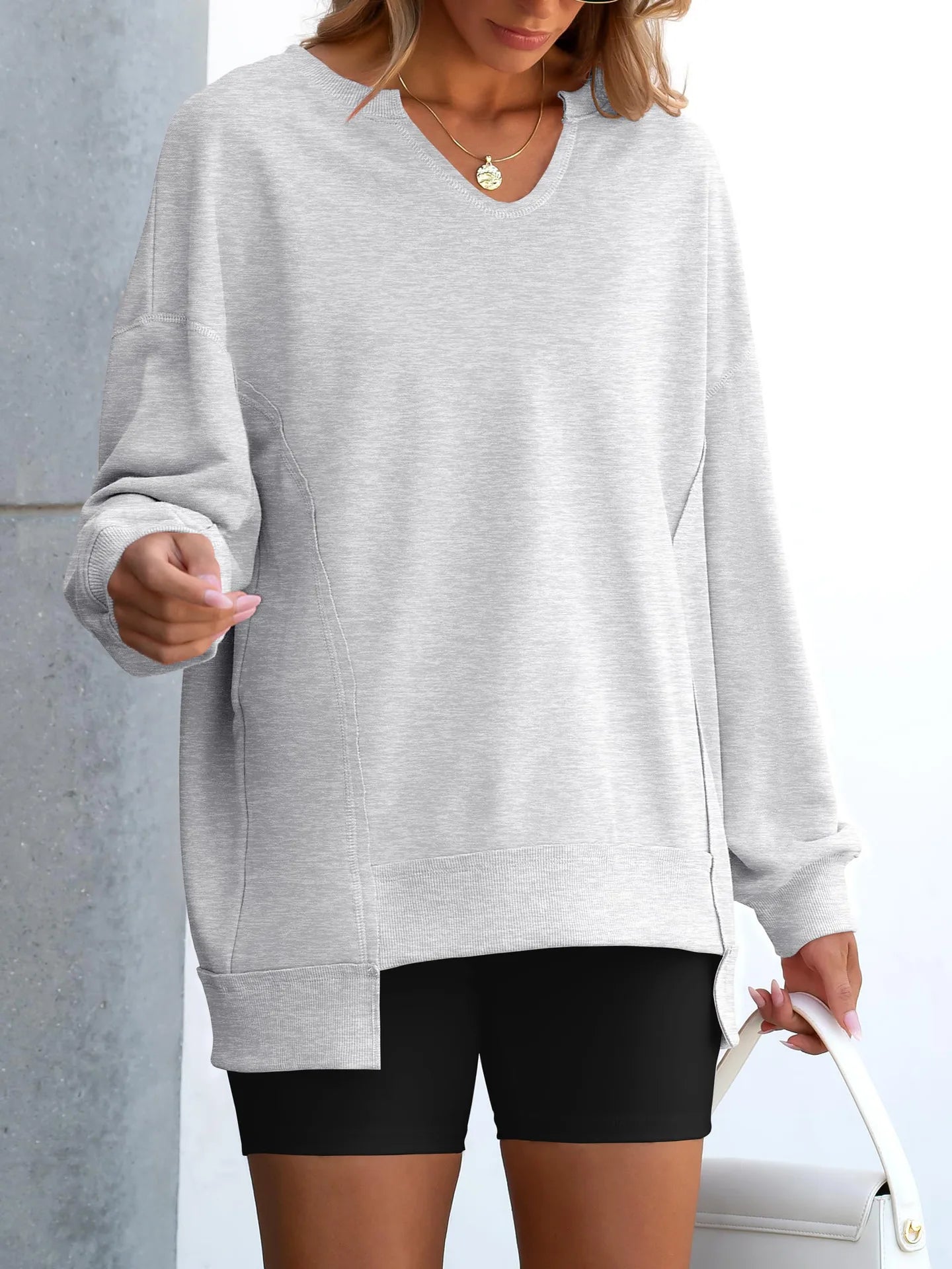 2026 Spring Sweatshirts Women Sweatshirt Tops V Neck Full Sleeve Y2k Streetwear Work Casual Loose Elegant Striped Top Autumn