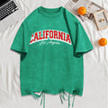 California Los Angeles City Art Letter Snow Wash Holes T-Shirt Mans Cotton Retro Tee All-Match Sportwear O-Neck Loose Clothing