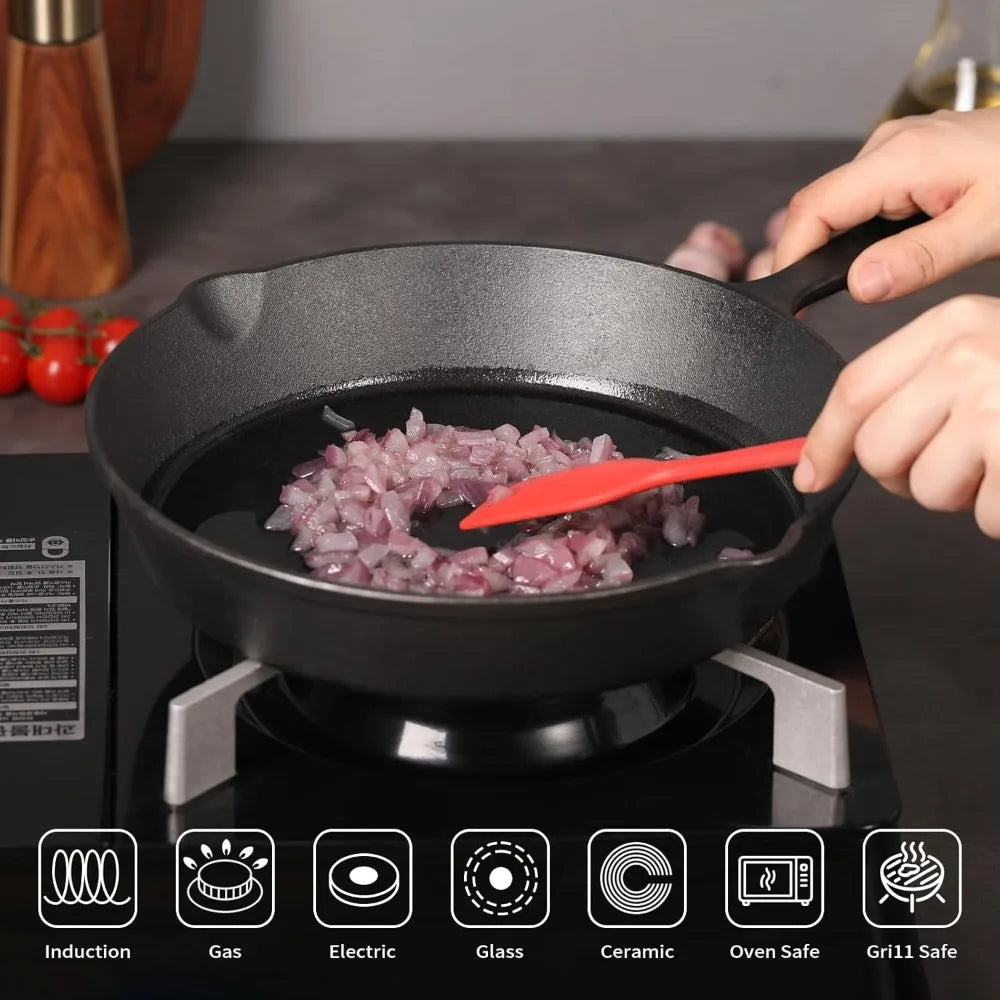 Cast Iron Skillets Round Reusable Frying Pans Griddle Egg Pan Suitable for Indoor Outdoor Stove Grill Home Kitchen Cookware