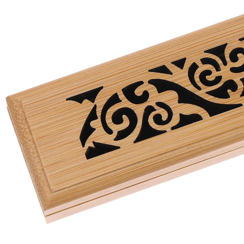 1Pc Bamboo Wood Incense Stick Holder Burning Joss Insence Box Burner Ash Catcher