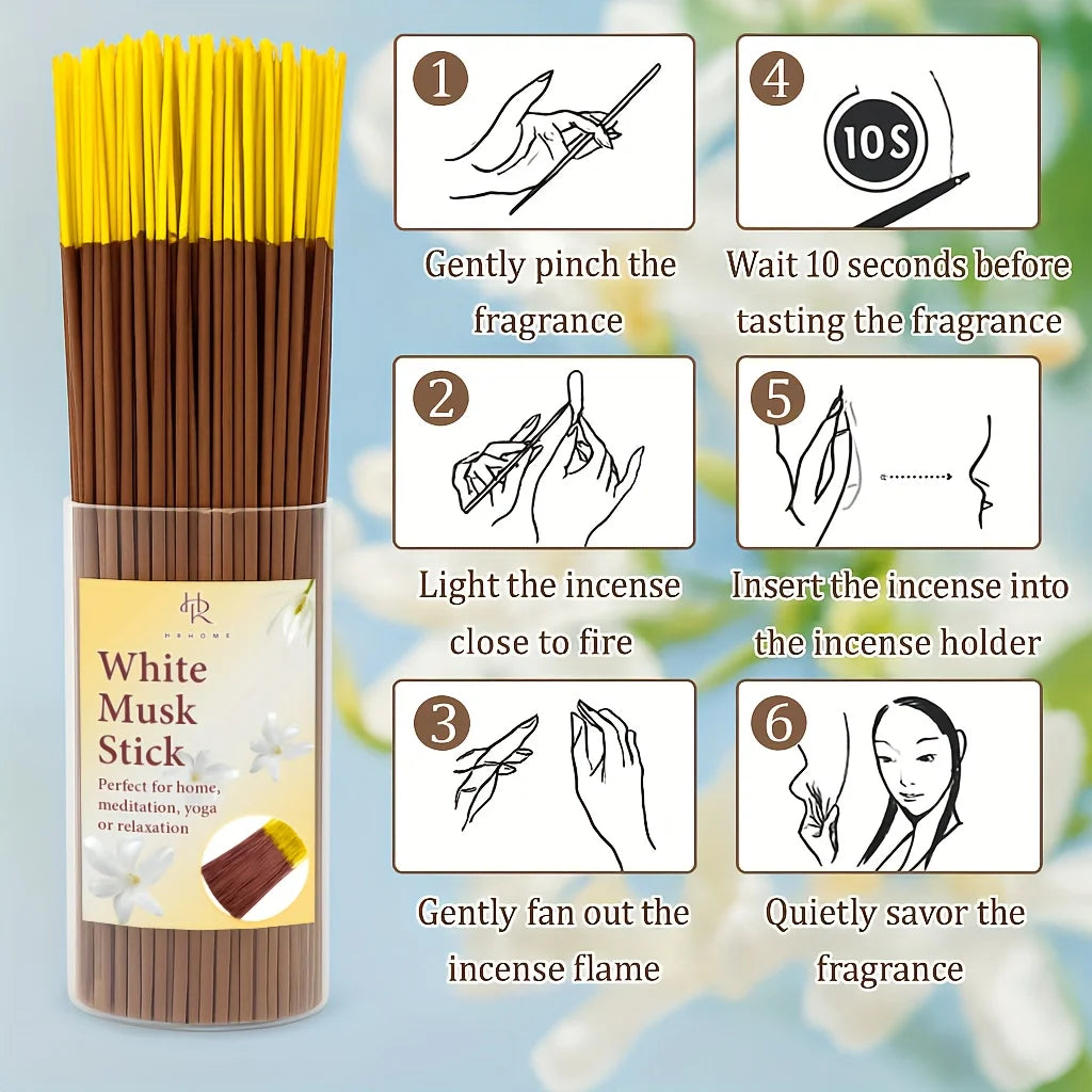 29/60/110/210Pcs, White Musk Floral Incense - Natural Plant Extracts, Long-Lasting Burning, Eliminates Odors, Long-Lasting Fragrance, Artificial Wood with Herbal and Musk Essence, Suitable for Home, Office, Meditation, Yoga -
