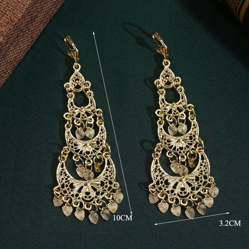 Arab Muslim Wedding Jewelry Gold Plated Pendant Earrings Crystal Moon Shape Ethiopian Turkish Bridal Gift Fashion Accessories