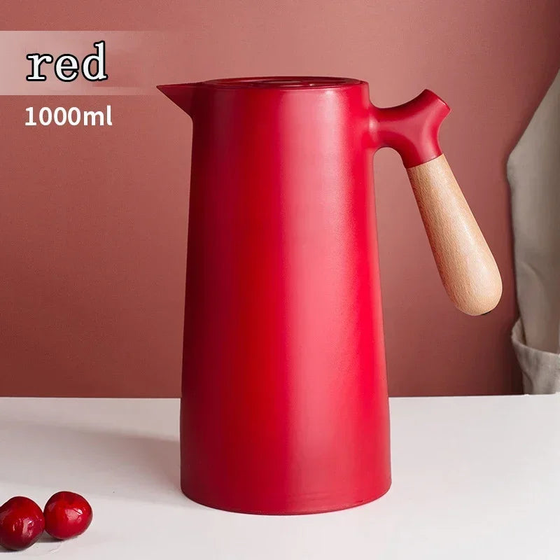 1L European Style Insulated Kettle Household Hot Water Bottle Insulated Bottle Wooden Handle Large Capacity Warm Water Kettle