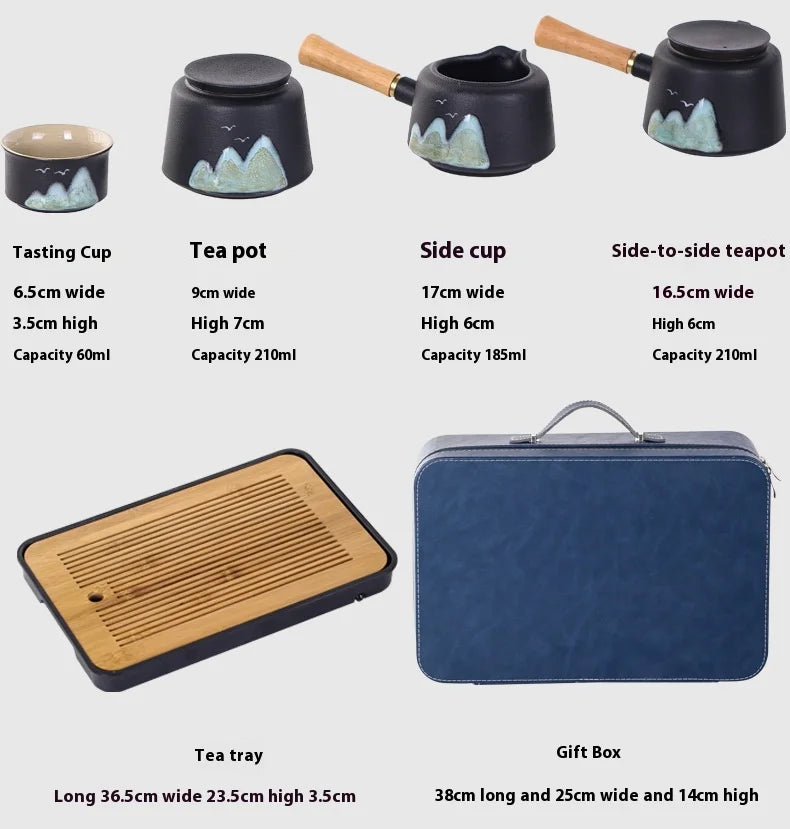 11pcs Japanese Travel Tea Set with Teapot Tea Cups And Bamboo Tray Hand-Painted Ceramic Tea Set with Gift Box And Storage Box