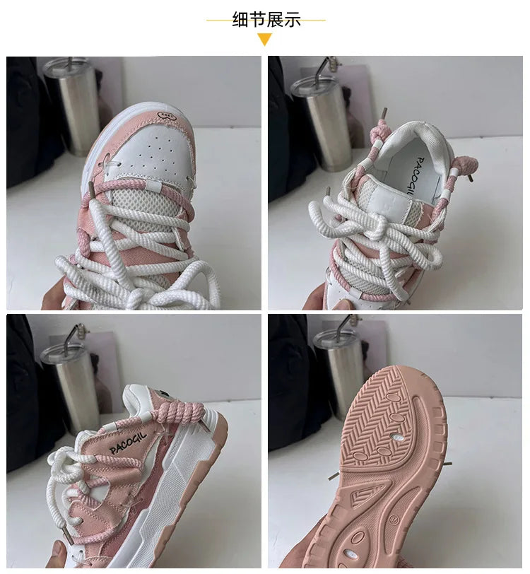 Cute Harajuku Sneakers Women's Running Shoes New Blue Thick Platform Sneakers Students Outdoor Casual Pink Vulcanized Shoes 42