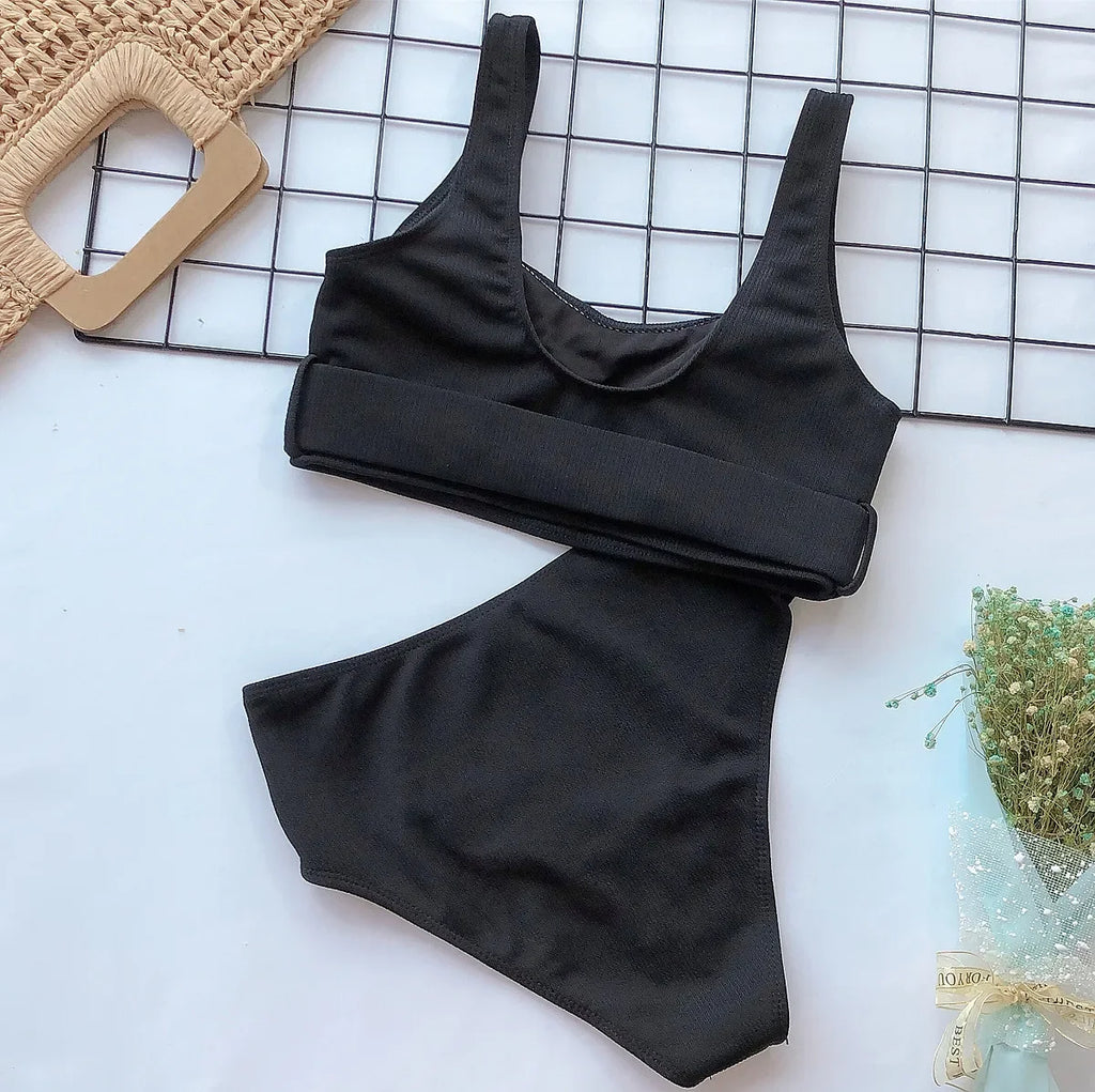 2025 Sexy Neon Green Bikini Set Women Push Up Buckle Push Up Swimsuit Summer Solid White Bathing Suit Beach High Waist Swimwear