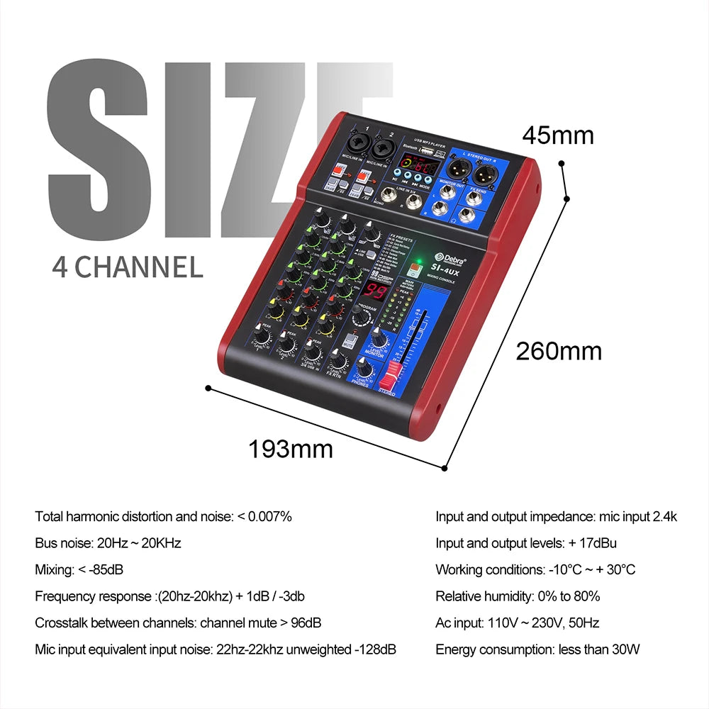 4 6 8-channel portable audio mixer, 99 DSP digital effects, Bluetooth 5.0 USB tuner for DJ consoles, karaoke, music festivals