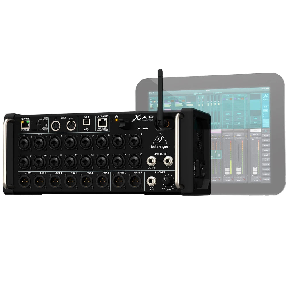 Behringer X Air XR18 18-channel Rackmount Digital Mixer for iPad/Android Tablet with 16  Midas Preamps, Wi-Fi and USB Interface