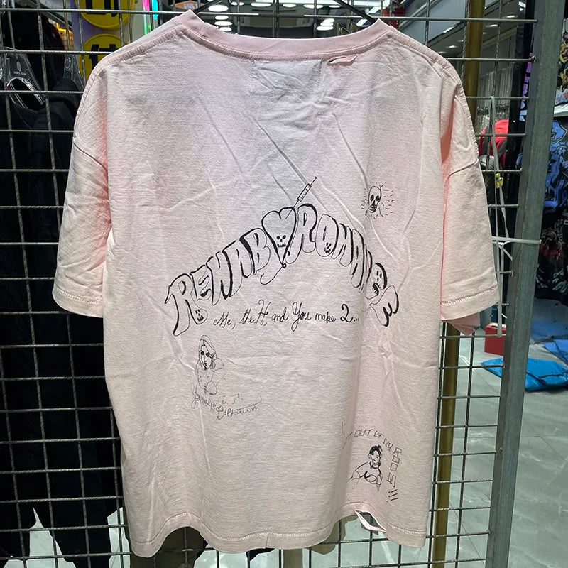 Best Quality Vintage Paly T Shirts Men Woman Spring Summer High Street Casual Round Neck Top Tee Short Sleeve Damaged Style