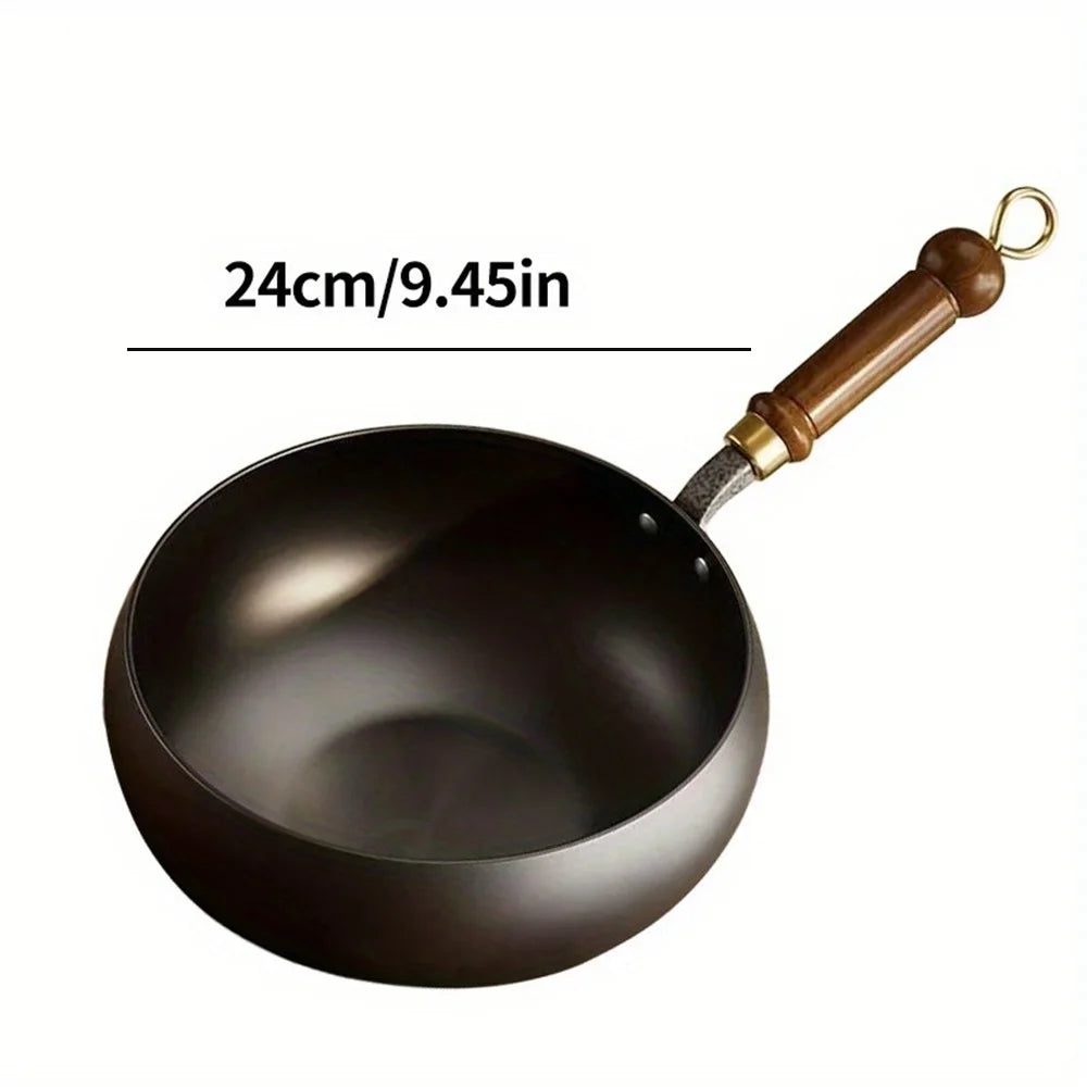 Cast iron pot with lid - handmade traditional design, wide belly and non stick mirror surface, splash proof