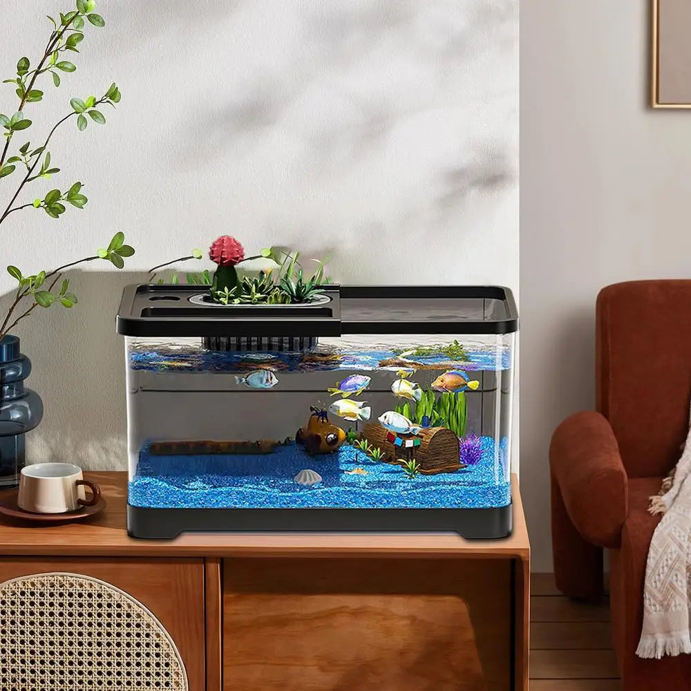 Aquarium Kit Betta Fish Tank For Beginners Desktop Beginner Aquarium with Landscape Decor Accessories For Aquatic Animals
