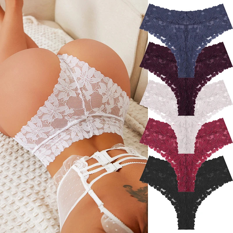 5PCS/SET Women's Floral Lace Panties Sexy Perspective Low Waist Briefs Hollow Comfortable And Breathable Lingerie Sexy Lace New