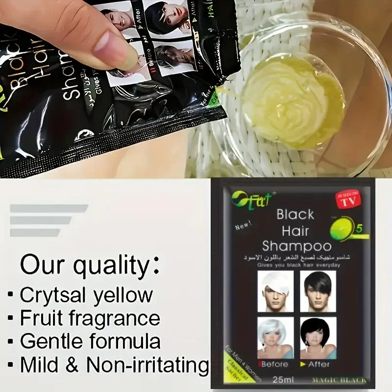 25ml*10 Fast Black Hair Shampoo 5 Mins Fast Become Black Hair Dye Herb Natural Hair Care Restore Colorant Shampoo Hair Care
